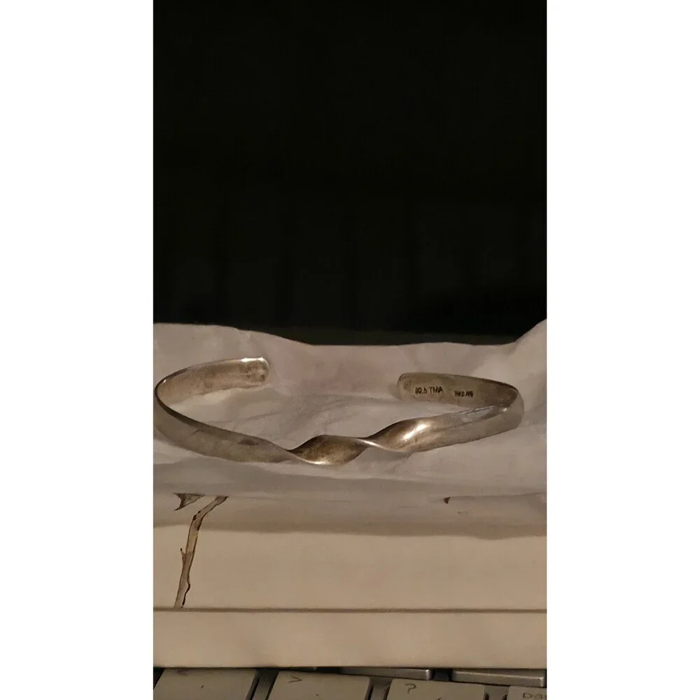 Vintage 925 Sterling Silver Twisted Open Cuff Bangle Bracelet, Silver, Signed